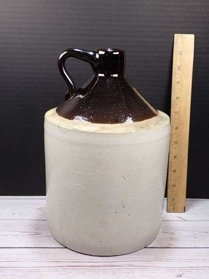Two-Tone Stoneware Jug with Brown Glaze and Handle