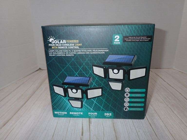 Solar-Powered LED Flood Lights with Remote, 2-Pack