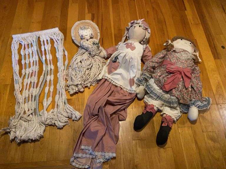 Large Vintage Fabric Dolls and Rope Wall Hanging - Auction Ohio