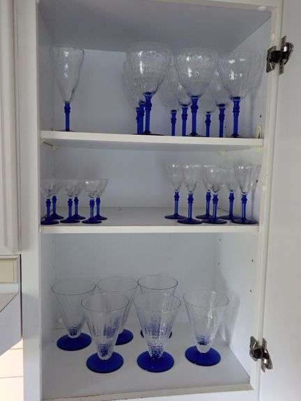 Bryce Brothers Crystal and Cobalt Block Optic Stemware Set