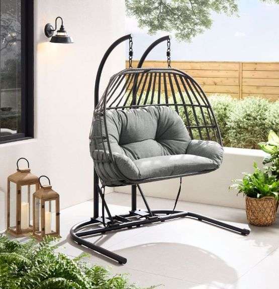 Mainstays Outdoor Wicker Patio Double Hanging Egg Chair, Gray