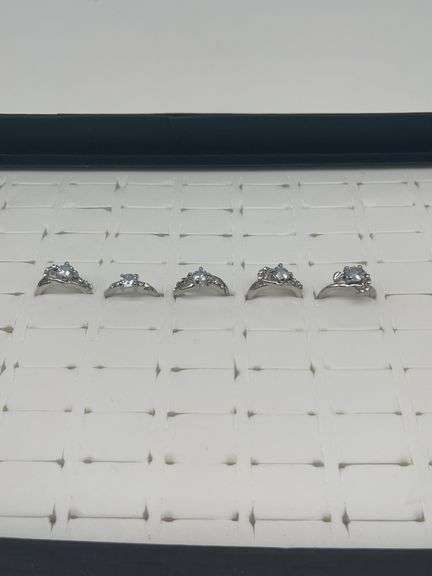 Silver-Toned Rings with Cubic Zirconia Stones, Size 5 1/11