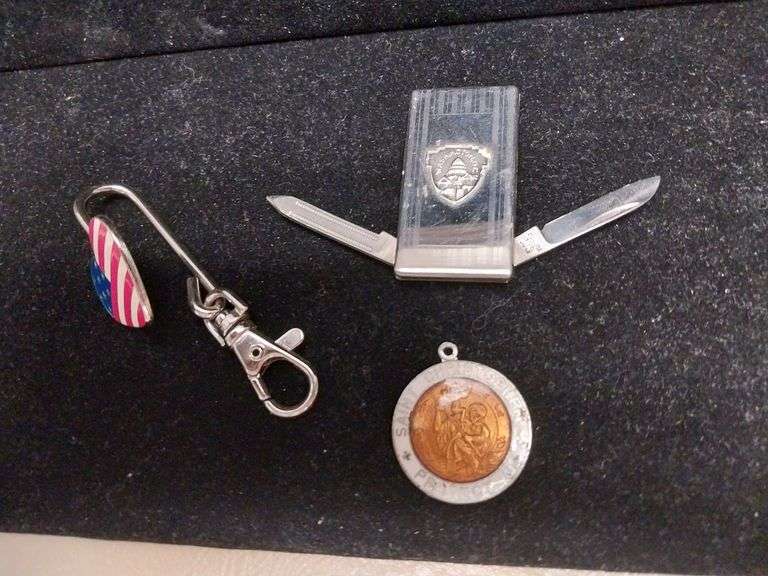 Small Lot with Washington D.C. Knife, Heart Charm, and St. Christopher Medal