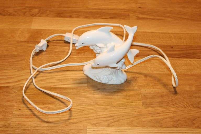 Porcelain Dolphin-Themed Table Lamp with Maker’s Mark