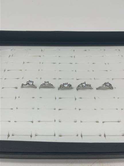 Silver-Toned Rings with Cubic Zirconia Stones, Size 5 1/17