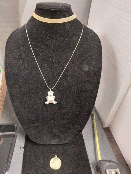 Jewelry Lot with Teddy Bear Pendant, Gold-Tone Choker, and Medallion