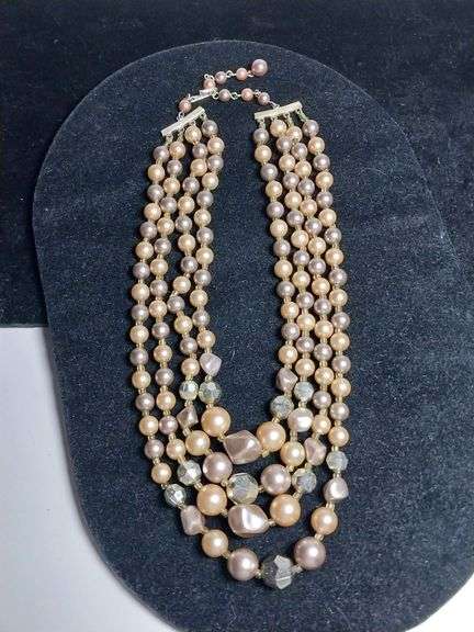 Vintage Japan Multi-Strand Faux Pearl & Bead Necklace – 4-Strand