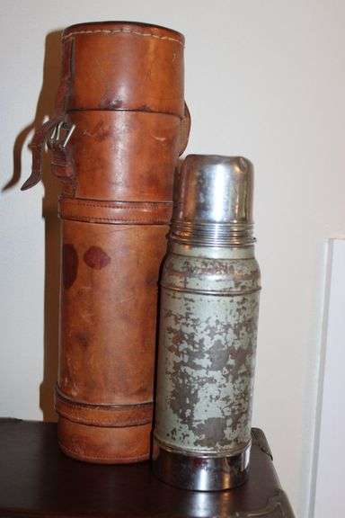 Leather Case With Metal Thermos, 14 Inches Tall