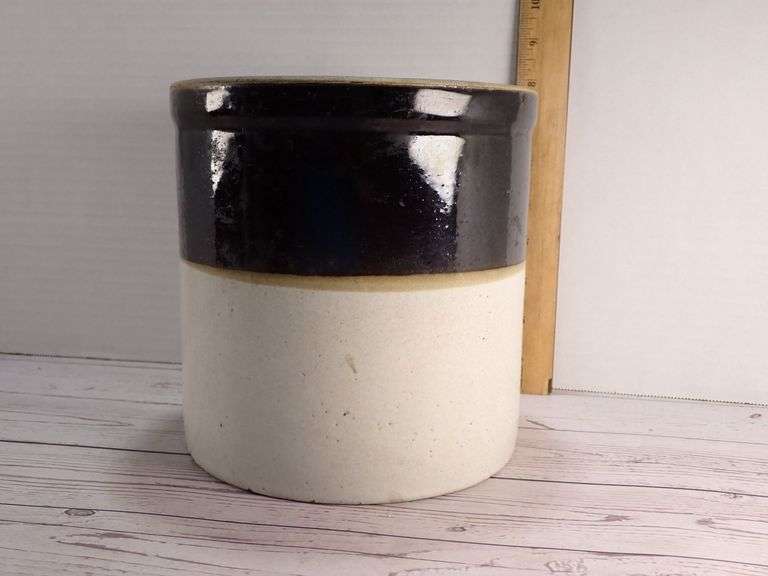 Two-Tone Stoneware Crock with Dark Brown Glaze