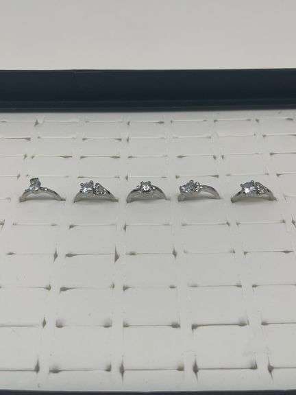 Silver-Toned Rings with Cubic Zirconia Stones, Size 5 1/9