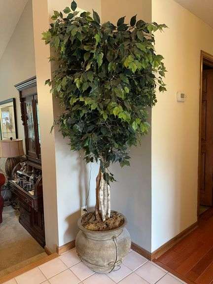 Large lighted artificial ficus in pot