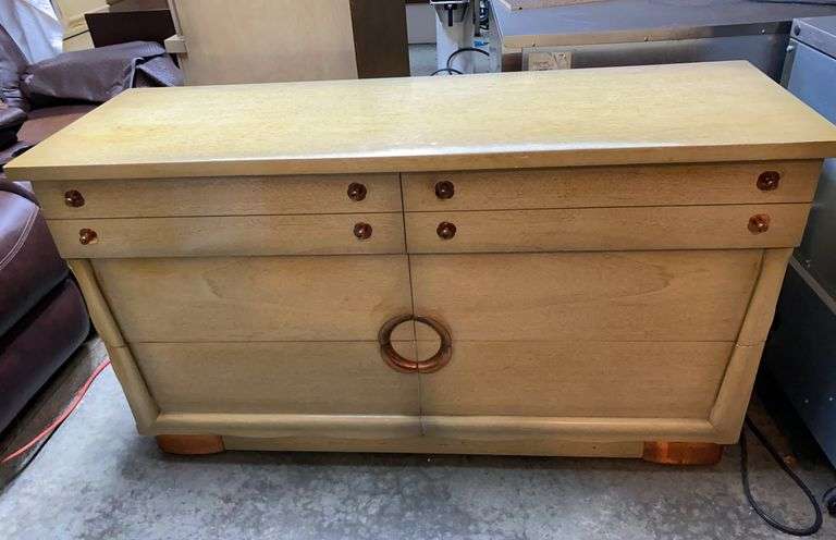 Vintage Blonde Dresser w/ Mirror - Copper Hardware & Accents