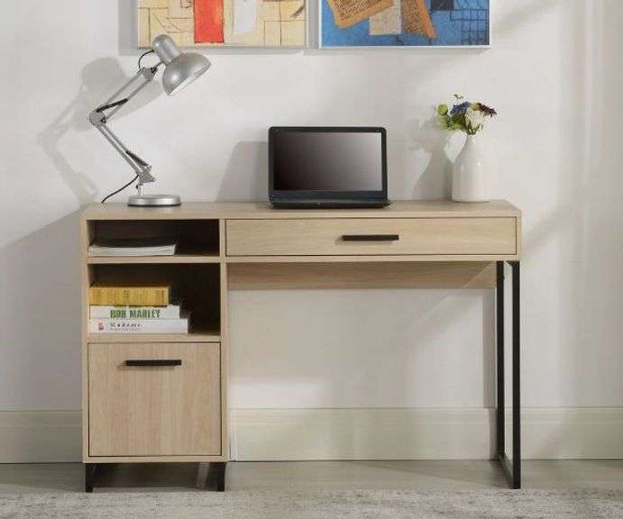 Mainstays Wood & Metal Writing Desk w/ 1 Drawer & 1 Door - Natural