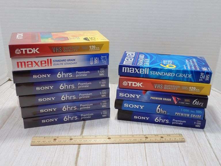 12 Blank VHS Tapes by Sony, TDK, and Maxell
