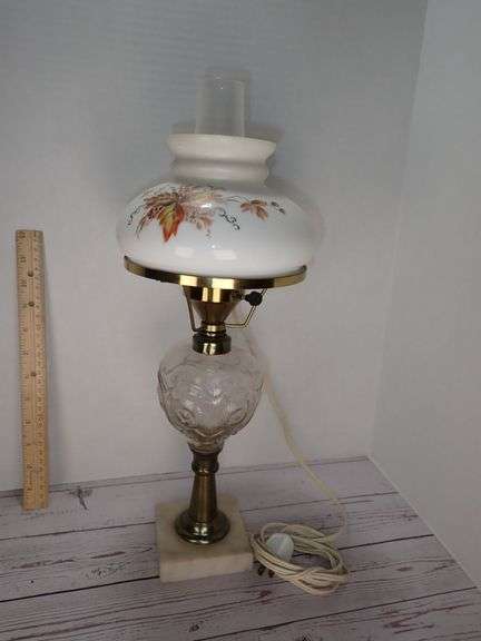 Vintage-Style Table Lamp with Painted Glass Shade and Brass Accents