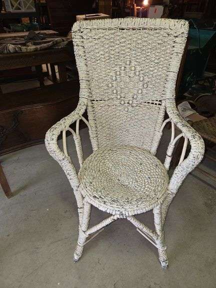 Antique white wicker chair
