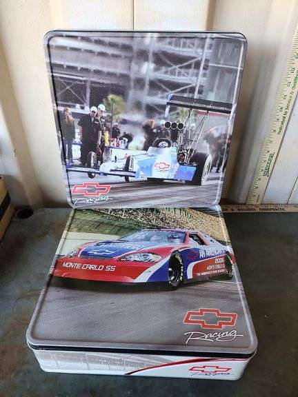 2 Chevy Racing Tins 12.5''X12.5''X3.5'' Each