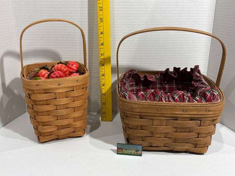 Longaberger Two Woven Baskets with Linings and Accessories