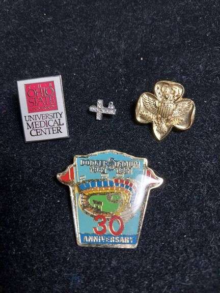 Pins: Dodgers Stadium, Girl Scouts, Cross, Ohio State