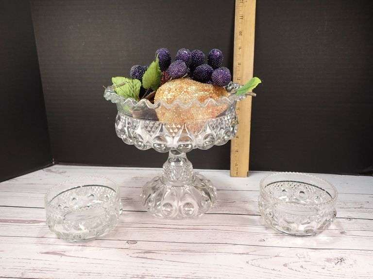 EAPG 1892 Dalzell Gilmore & Leighton ‘Prismatic Bull’s-Eye’ Compote and Two Bowls
