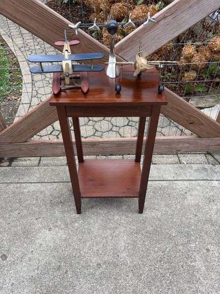Wooden Side Table w/ Airplane Display