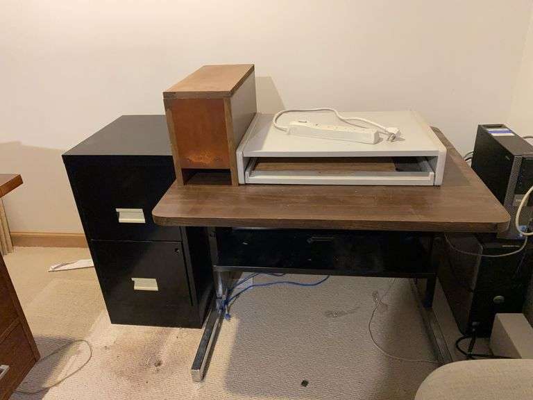 Office desk - filing cabinet - risers - Auction Ohio