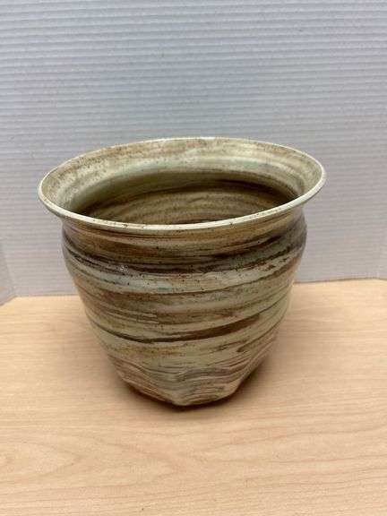 Handcrafted Pottery Vessel With Marbled Glaze Finish
