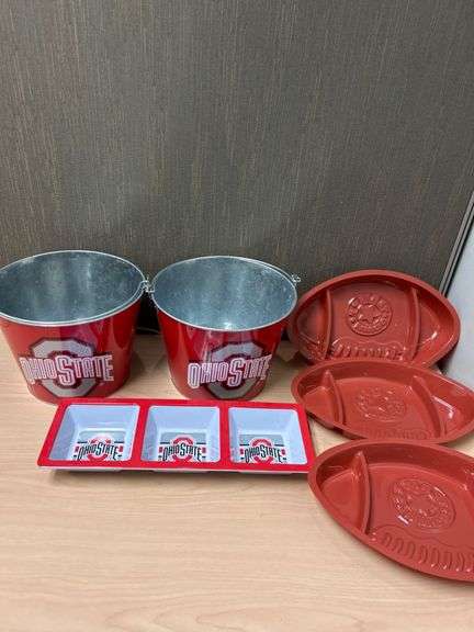Ohio State Serving Set with Buckets, Divided Tray, and Oval Plates