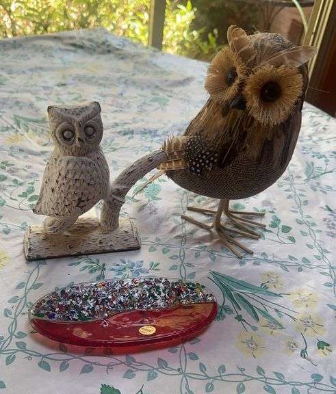 Cast iron Owl & Murano Glass