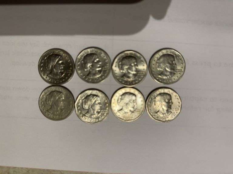 Lot of eight Susan B Anthony dollar coins
