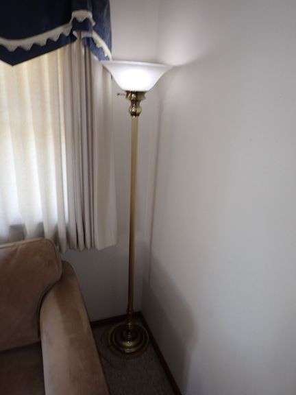 Brass Floor Lamp with Frosted Glass Torchiere Shade