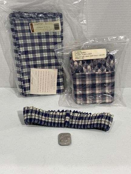 Longaberger Plaid Fabric Items and Metal Button