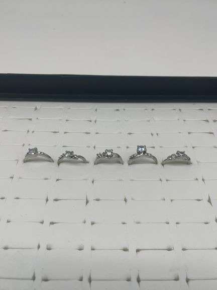 Silver-Toned Rings with Cubic Zirconia Stones, Size 5 1/27