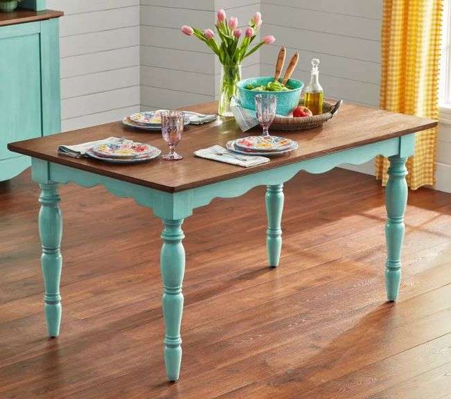 The Pioneer Woman Dining Table Made With Solid Wood Frame, Teal