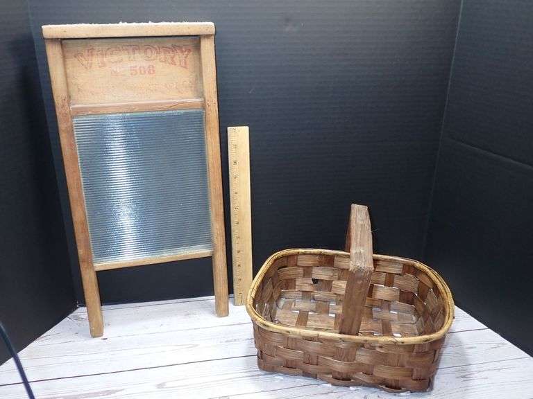 Victory No. 508 Washboard with Woven Wood Basket