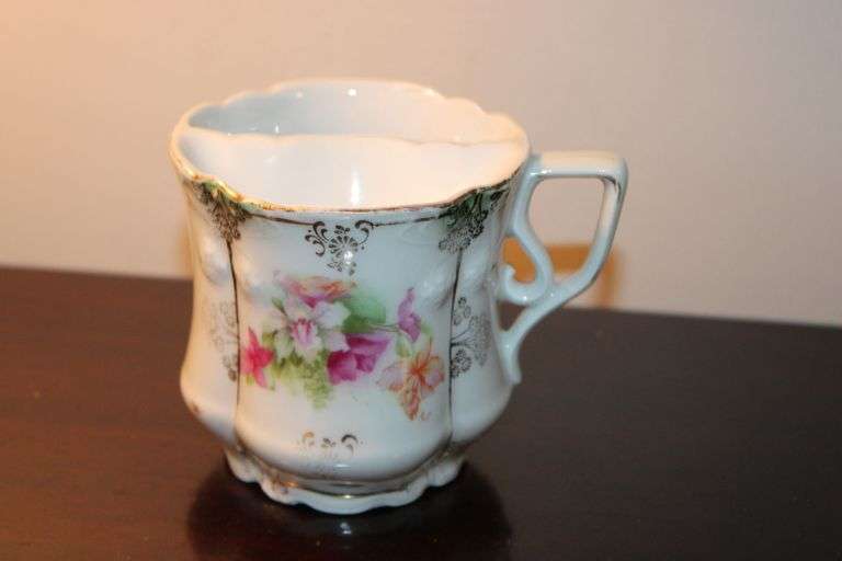 Antique Mustache Cup with Floral & Gilt Design