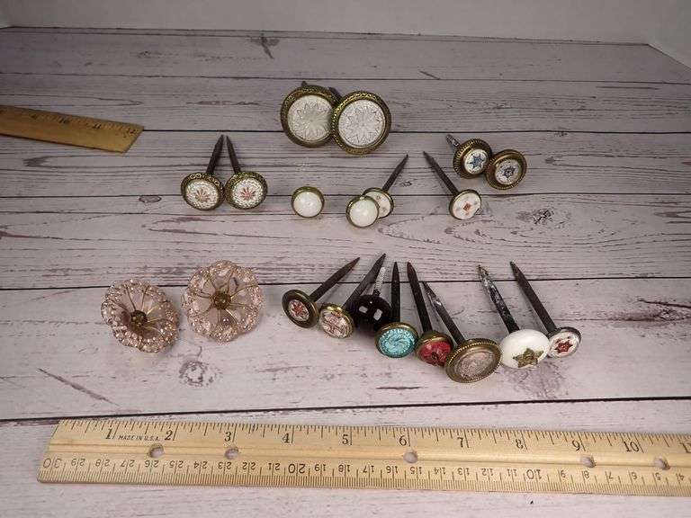 Victorian Glass Star and Brass Screw Curtain Tiebacks, Assorted Designs