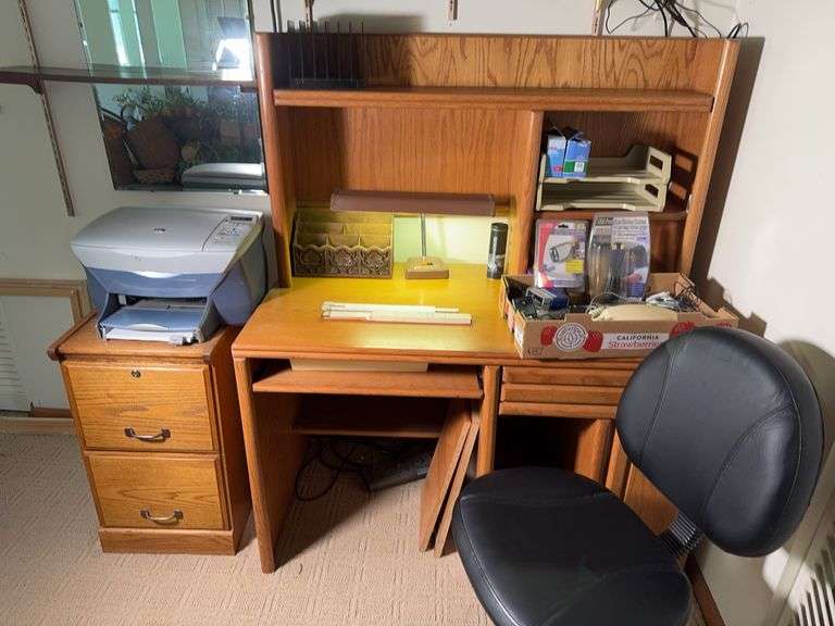 Office Desk, Chair, File Cabinet, HP Printer and Supplies