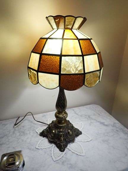 22-Inch Stained Glass Table Lamp with Brass-Toned Base