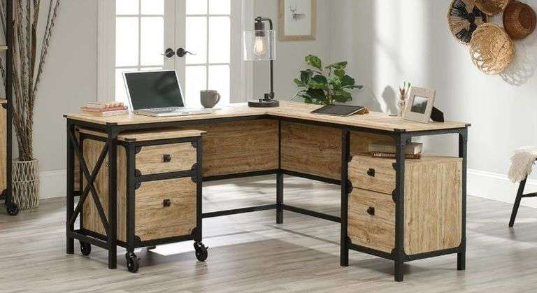 Sauder Steel River L-Shaped Desk, Milled Mesquite Finish
