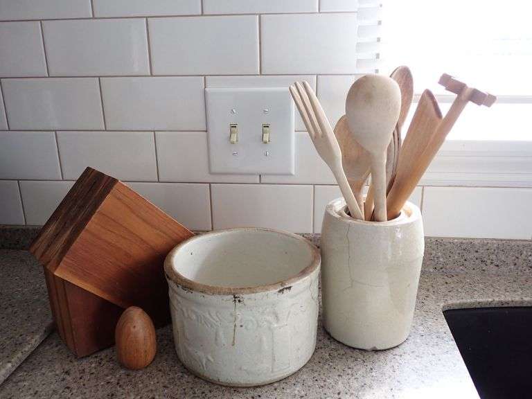 Primitive Ceramic Kitchenware and Wooden Accessories