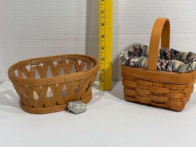Longaberger Two Handwoven Wooden Baskets With Liners