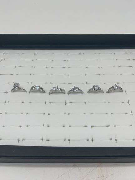 Silver-Toned Rings with Cubic Zirconia Stones, Size 5 1/20