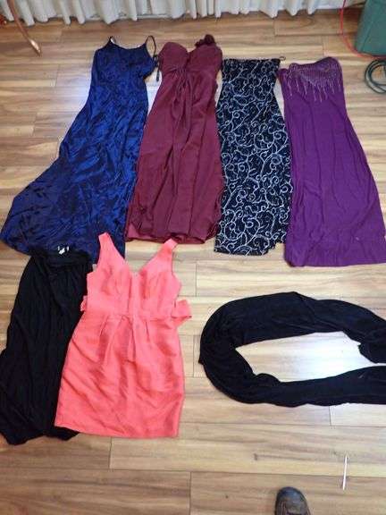 6 Women’s Evening Dresses and a Black Scarf