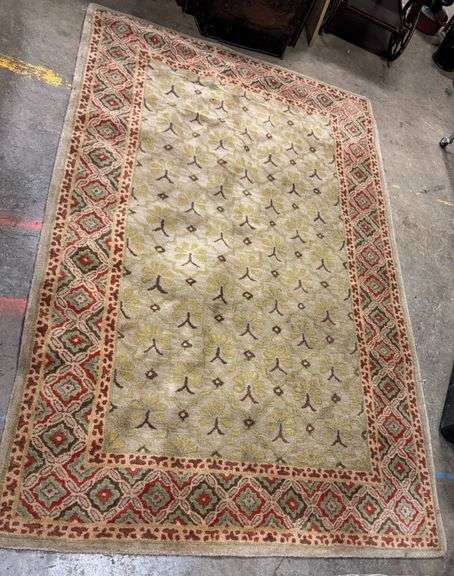 Handwoven Wool Area Rug with Floral and Geometric Patterns