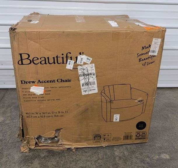 Beautiful Drew Accent Chair by Drew Barrymore, Cream Boucle - Auction Ohio