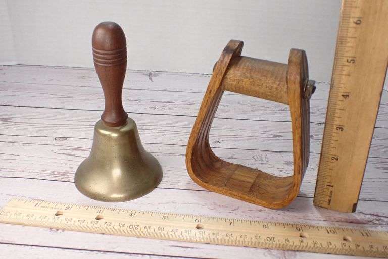 Brass Hand Bell and Wooden Saddle Stirrup