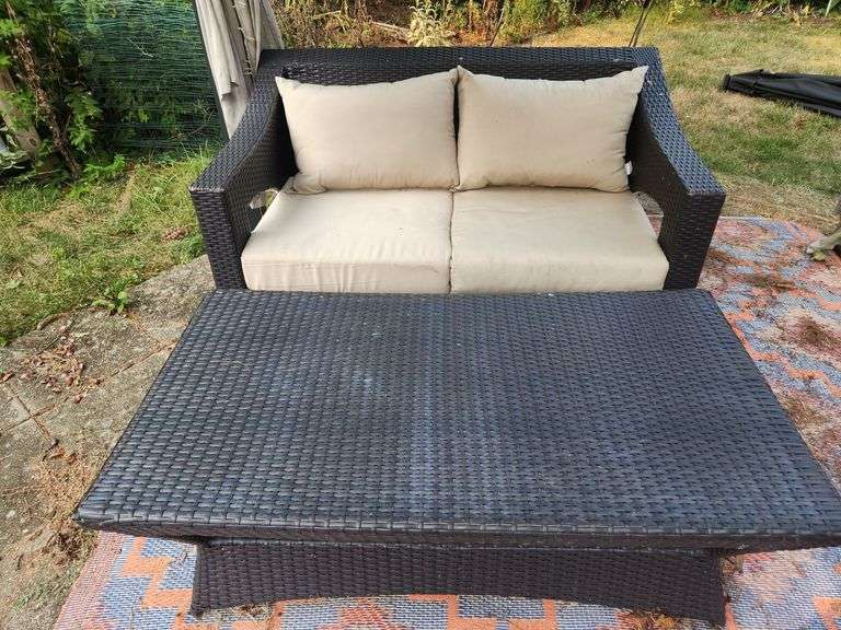 Wicker Loveseat & Coffee Table