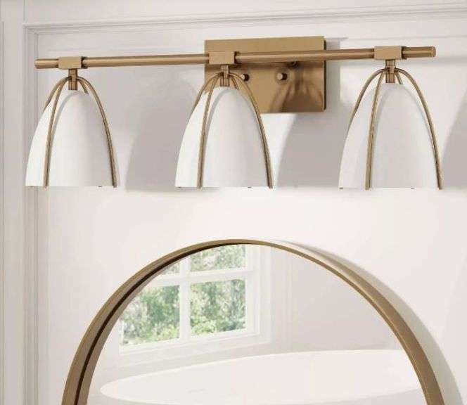 3-Light Aubrey Farmhouse Wall Light Fixture Gold Brass/White - Nathan James