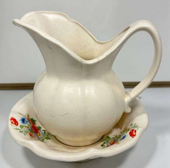 McCoy USA Cream Pitcher and Basin with Floral Design